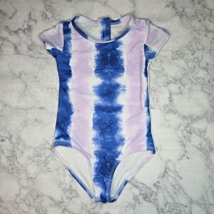 DSG Tie Dye Shortsleeve Swimsuit Purple Blue XS 4-6 Back Zipper